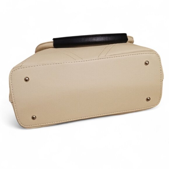 Cream Shoulder Carry-All Tote Bag with Contrast Black Accents, Silver Hardware - Picture 8 of 13